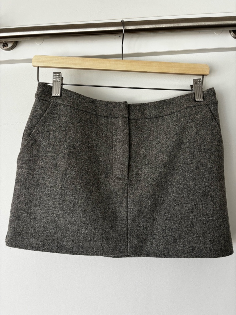 Wool Blend Gray Mini Skirt - Classic Straight Cut